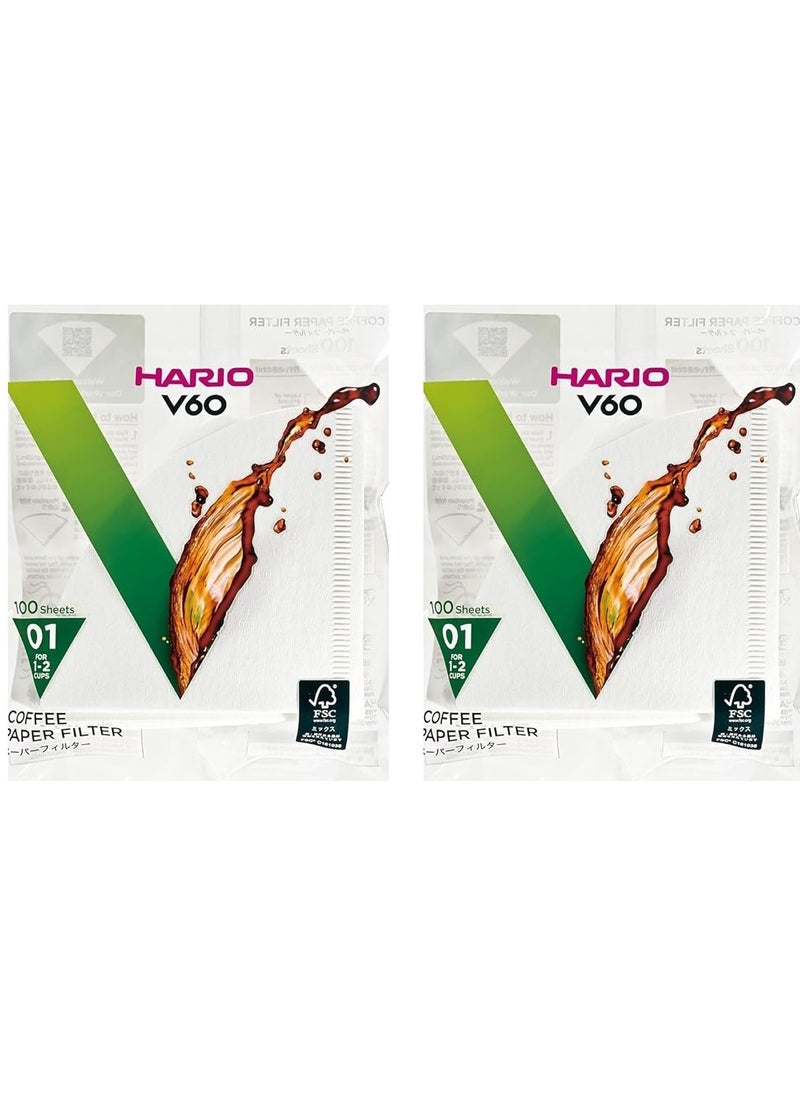 PACK OF 2 - V60 Paper Coffee Filters Size 01 100 Count White