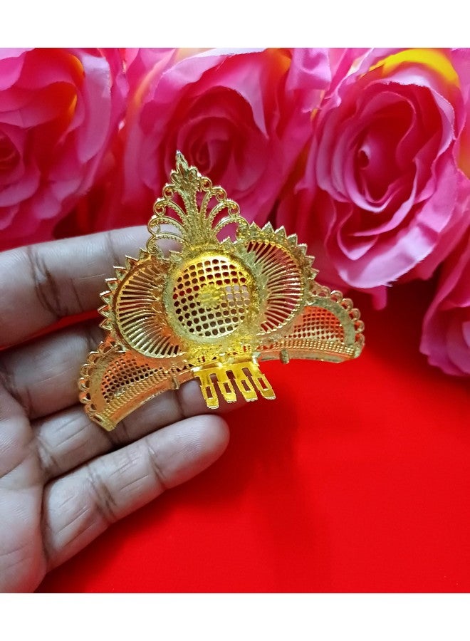 BengCraft Traditional Wedding Biyer Golden Mukut Tiara for Bengali Bride | Gold Color Plated Bridal Head Crown Hair Accessories for Women & Girls | | Big Size Bada Taj Mutuk for Laddu Gopal, Krishna, Durga Devi Maa God and Goddes Idols - Image 5