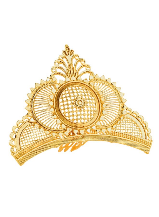 BengCraft Traditional Wedding Biyer Golden Mukut Tiara for Bengali Bride | Gold Color Plated Bridal Head Crown Hair Accessories for Women & Girls | | Big Size Bada Taj Mutuk for Laddu Gopal, Krishna, Durga Devi Maa God and Goddes Idols - Image 1