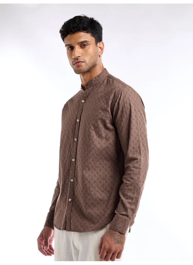 Beyoung Brown Mandarin Collar Shirt for Men