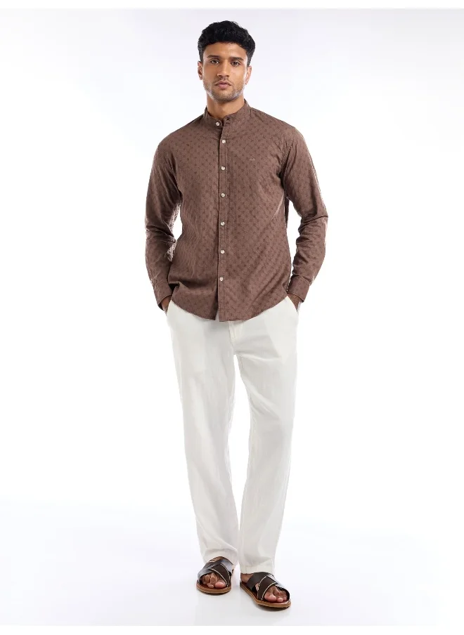 Beyoung Brown Mandarin Collar Shirt for Men