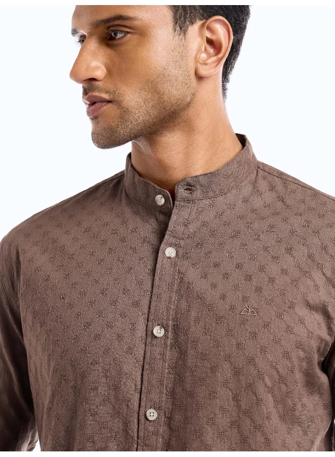Beyoung Brown Mandarin Collar Shirt for Men