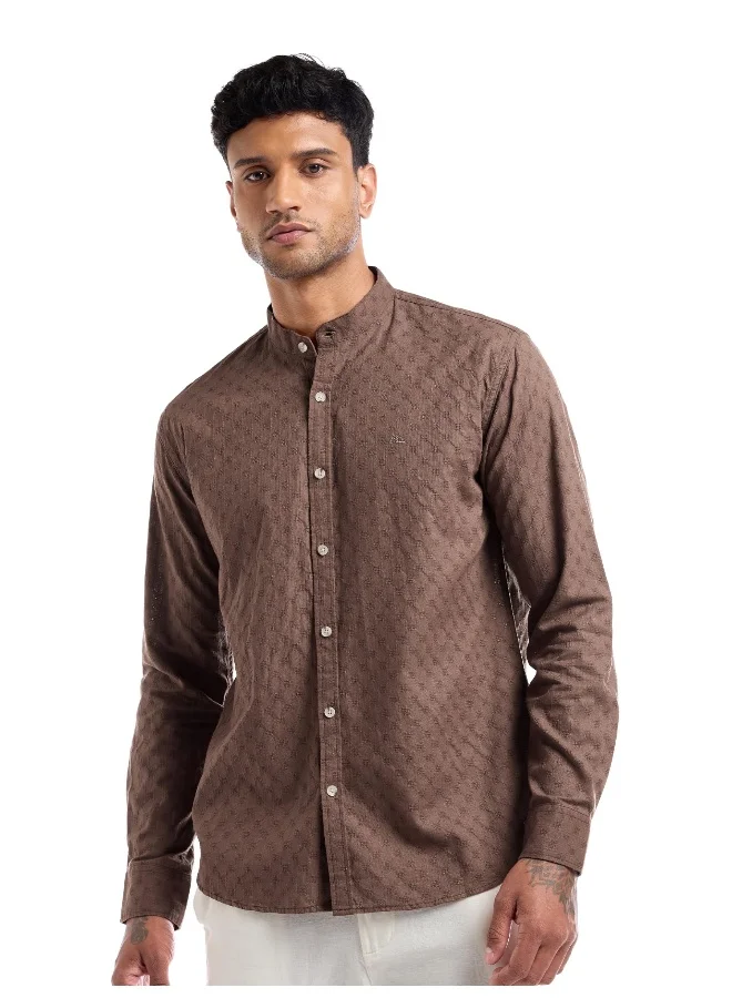 Beyoung Brown Mandarin Collar Shirt for Men