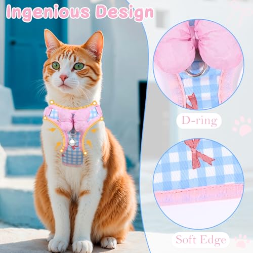 NCMAMA Cat Vest Harness and Leash Set for Walking Escape Proof, Adjustable Kitten Harness and Leash Set Breathable Mesh with Bow Harness for Kitty Puppy Bunny(Pink Small) - Image 3