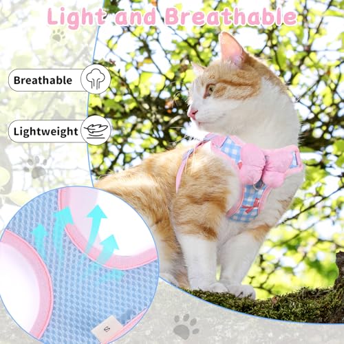 NCMAMA Cat Vest Harness and Leash Set for Walking Escape Proof, Adjustable Kitten Harness and Leash Set Breathable Mesh with Bow Harness for Kitty Puppy Bunny(Pink Small) - Image 4