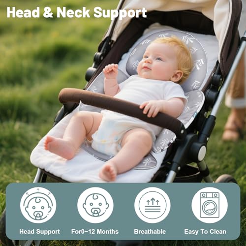 KAKIBLIN Infant Car Seat Insert, Breathable Reversible Car Seat Head Support for Infant, Newborn Car Seat Insert for Girls Boys, Fits for Stroller, Baby Swing, Bassinets, Pushchair (Gray) - Image 2