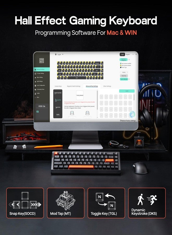ابوماكر لوحة مفاتيح الألعاب EPOMAKER HE68 Lite بتقنية تأثير هول، معدل استجابة 8 كيلو هرتز ومعدل مسح 128 كيلو هرتز، زناد قابل للتعديل 0.005 مم، زمن استجابة 0.125 مللي ثانية، عازل للصوت بخمس طبقات، مفتاح Snap Key، SOCD، إضاءة A-RGB، سلكية، برنامج Mac (أسود أحمر) - Image 3