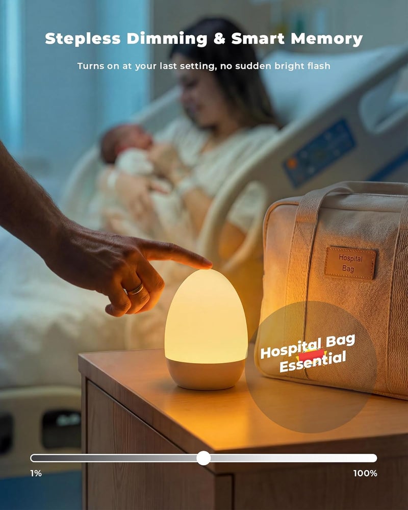 Tobeape Rechargeable Touch Table Lamp Night Light, Portable Sensor Control Bedside Lamp for Bedroom with 3 Color Temps, Stepless Dimming & 12 RGB Color, Egg Night Lamp for Kids Baby Nursery (White) - Image 3
