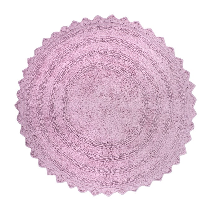 CROCHET COLLECTION REVERSIBLE BATH MAT ROUND 275 DIAMETER MAUVE
