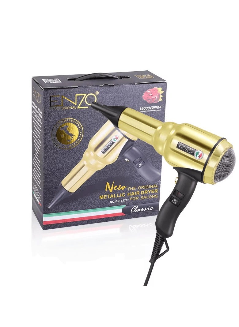 ENZO Professional - ENZO EN-8228 2000W GOLD Professional Hair Dryer – Ionic Technology, 3 Heat Settings, 2 Speed Settings, and Concentrator Nozzle-Intl Version - Image 1