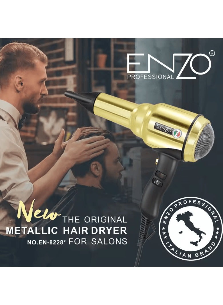 ENZO Professional - ENZO EN-8228 2000W GOLD Professional Hair Dryer – Ionic Technology, 3 Heat Settings, 2 Speed Settings, and Concentrator Nozzle-Intl Version - Image 1