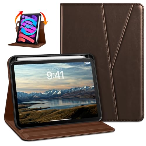 DTTO Rotating Case for iPad mini 7(A17 Pro) 2024 / iPad mini 6 2021, 360 Degree Swiveling Premium Leather Folio Stand Cover with Pencil Holder for iPad mini 7th/6th Generation 8.3'', Dark Brown - Image 1