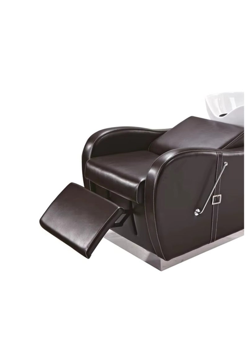VINTAGE Beauty Salon Shampoo Backwash Unit Sink Station Tilting Ceramic Sink with Adjustable sink bowl & Comfortable gel neck rest (BROWN WHITE 9022) - Image 4