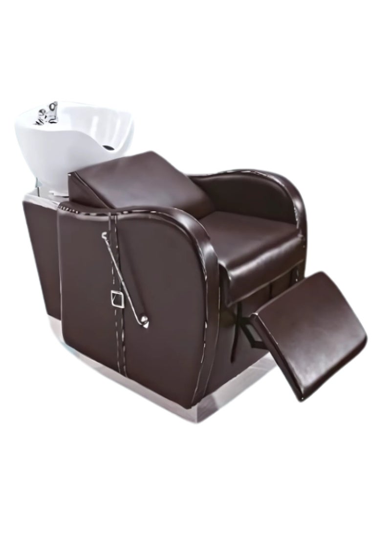 VINTAGE Beauty Salon Shampoo Backwash Unit Sink Station Tilting Ceramic Sink with Adjustable sink bowl & Comfortable gel neck rest (BROWN WHITE 9022) - Image 1