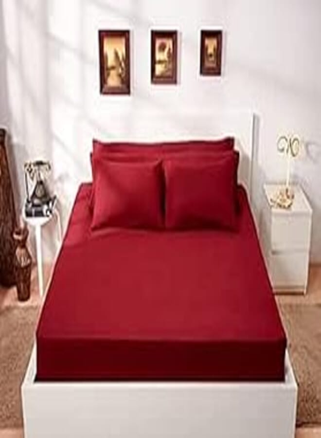 Elastic Cotton Bed Sheet 160 cm - Maroon