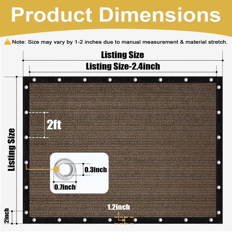 Shade&Beyond 90% Sun Shade Cloth with Grommets, 8' X 10' Pergola Shade Cover Canopy, Mesh Tarp Sun Screens for Patio, Outdoor, Garden, Backyard, Mocha - Image 3