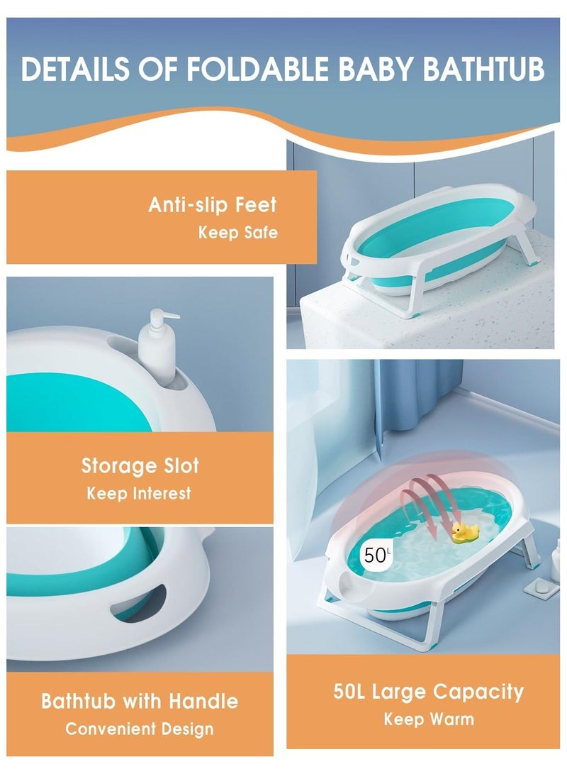 شو وو مجموعة حوض استحمام قابل للطي مع حامل قابل للطي مع أنبوب غسيل للأطفال حديثي الولادة والأطفال الصغار، محطة استحمام كاملة، تصميم صغير الحجم يوفر المساحة، للأعمار من 0 إلى 6 سنوات - Image 5