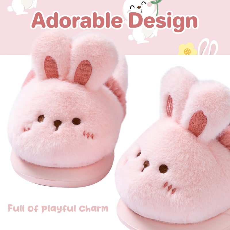Drecage Toddler Kids Slippers Girls Boys House Shoes Winter Slippers Plush Warm Soft with Cute Cartoon Design Indoor Shoes 316 Pink Rabbit 3.5-4 Big Kid - Image 3