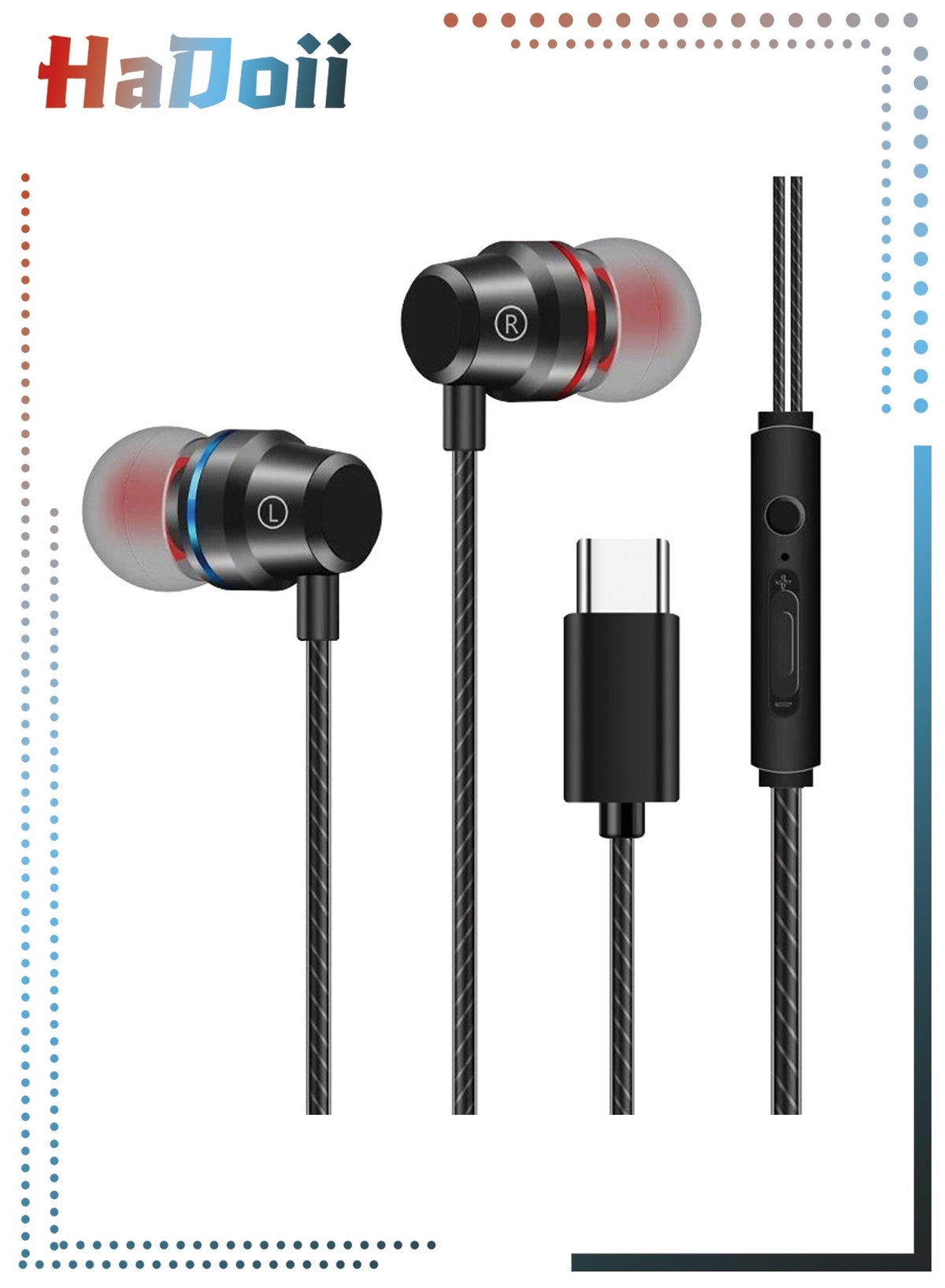 هادوي Hadoii usb-c Wired Earbuds With Microphone