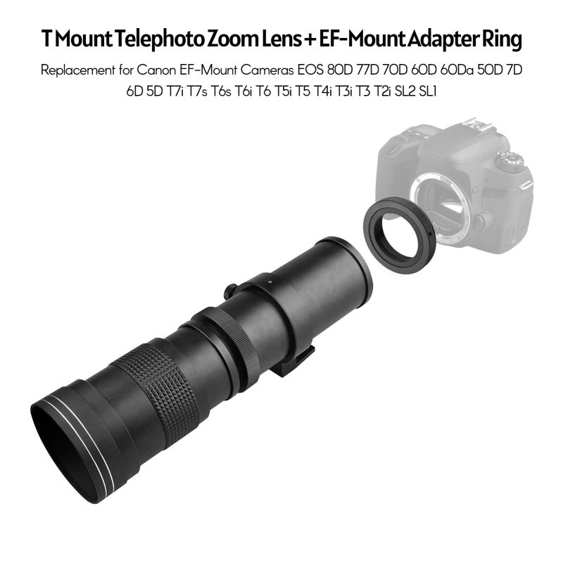 Super Telephoto Zoom Lens: 420-800mm F/8.3-16 Manual Focus Black Lens - 2X Teleconverter & 3 Filters Included T-Mount to EF-Mount Lens for Canon DSLR SLR Camera Shutterbugs - Image 3