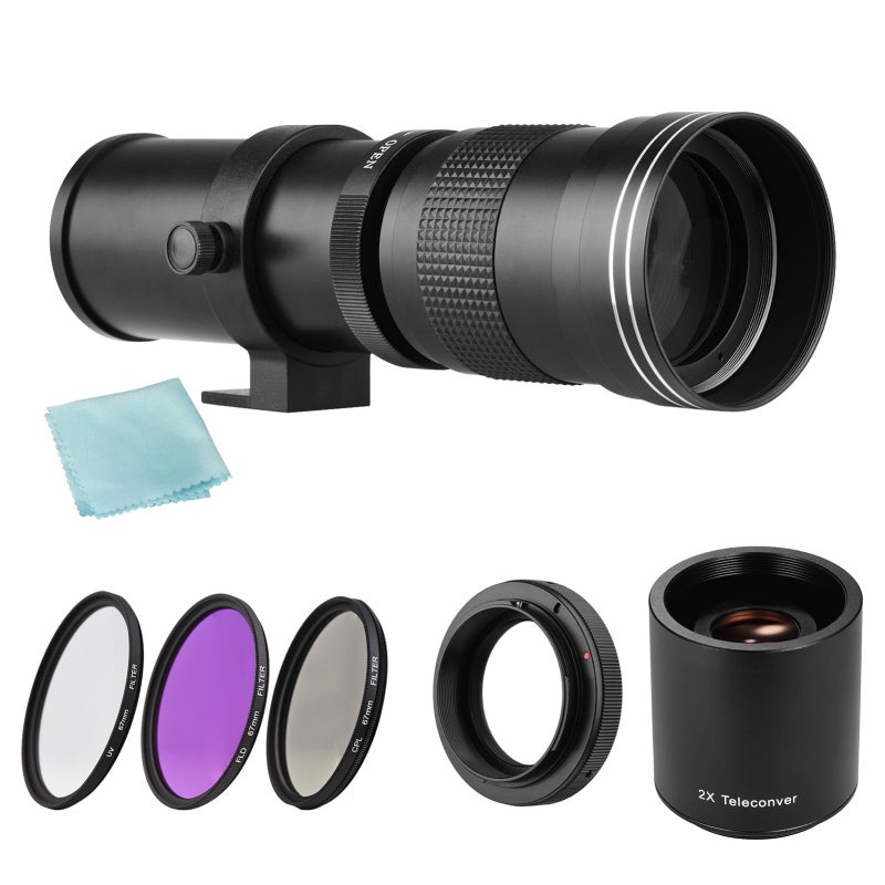 Super Telephoto Zoom Lens: 420-800mm F/8.3-16 Manual Focus Black Lens - 2X Teleconverter & 3 Filters Included T-Mount to EF-Mount Lens for Canon DSLR SLR Camera Shutterbugs - Image 1