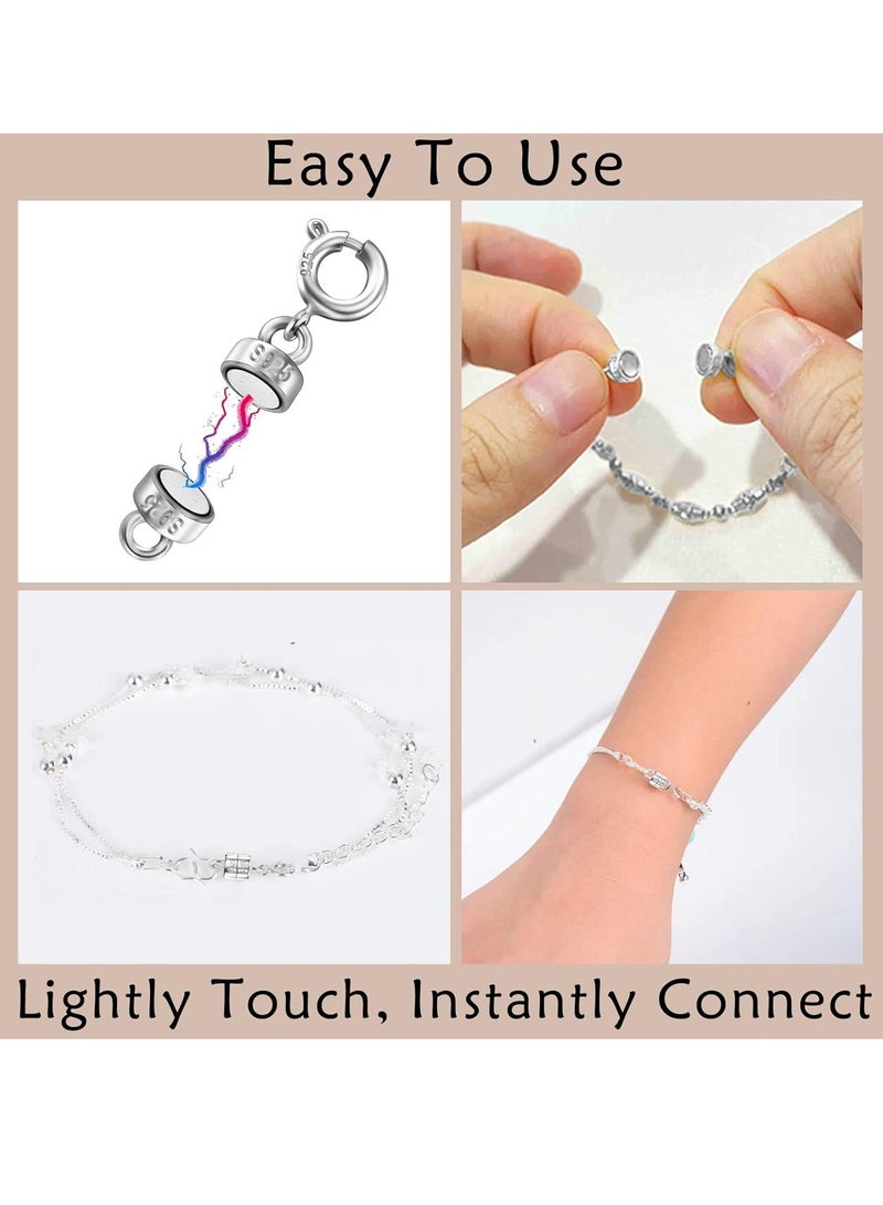925 Sterling Silver Magnetic Necklace Clasps and Closures,Gold and Silver Magnetic Clasp Converter for Jewelry Making Supplies,Chain Extender Connector for Small Necklace Bracelet