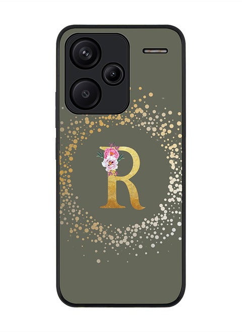 Rugged Black Edge Case for Xiaomi Redmi Note 13 Pro Plus Case Cover- Custom Monogram Initial Letter Floral Pattern Alphabet - R(Olive Green)