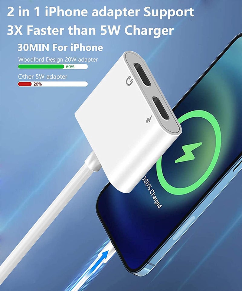CHAOPAI [Apple MFi Certified] 2PACK Dual Lightning Headphone Adapter for iPhone Splitter Audio and Charge Support All iOS System Compatible with iPhone 14/13/12/11/XS/XR/8/7/6 - Image 4