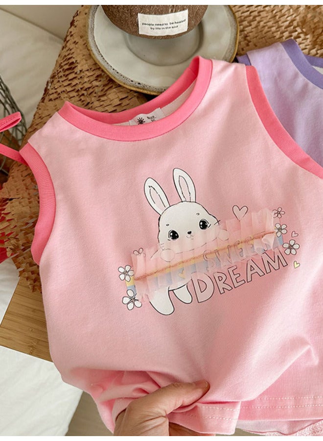 Children's Summer Thin Casual Vest, Baby Girl's Fashionable Cartoon Short-sleeved Top, Summer Versatile Sleeveless Vest