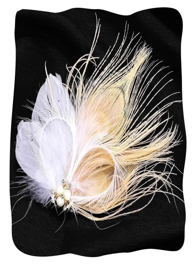 GENBREE 1920s Flapper Headpiece White Feather Hair Clip Rhinestone Pearl Headband Prom Party Hair Accessories for Women - Image 1