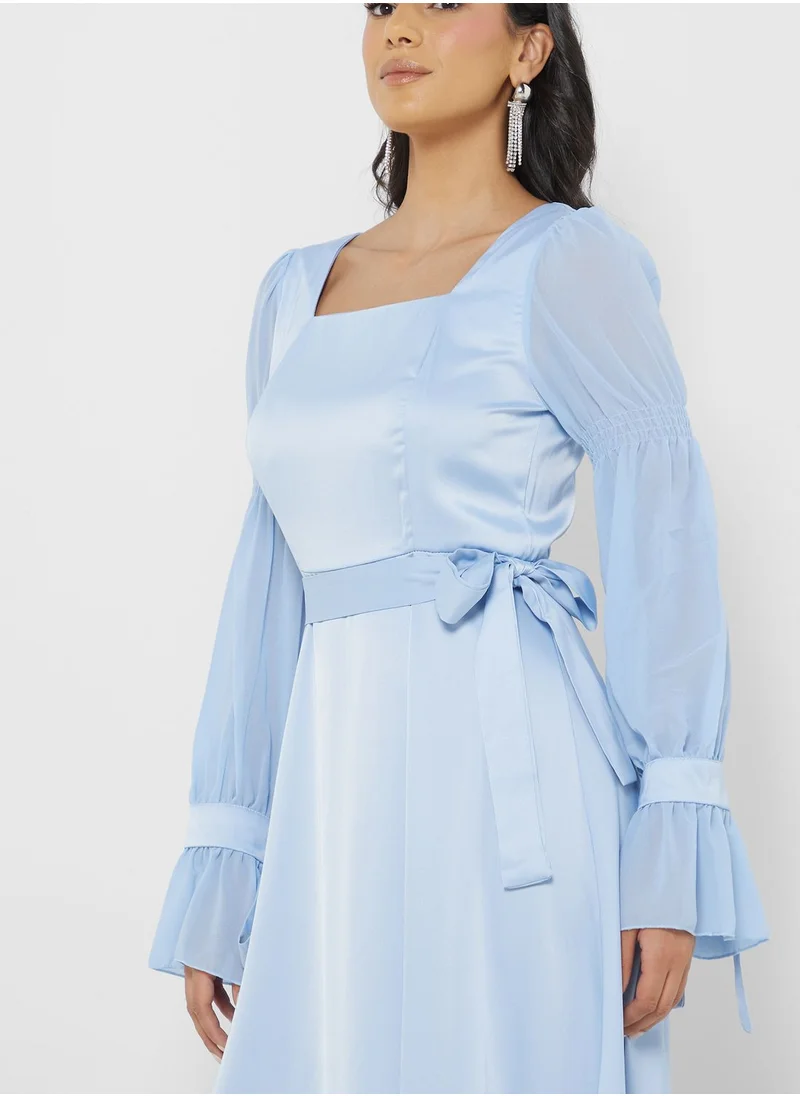 Khizana Ruched Puff Sleeve Detailed Dress