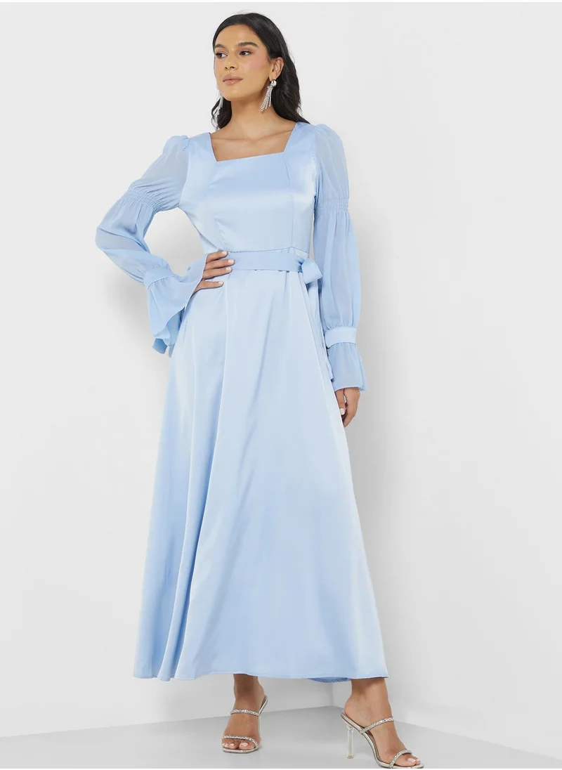 Khizana Ruched Puff Sleeve Detailed Dress