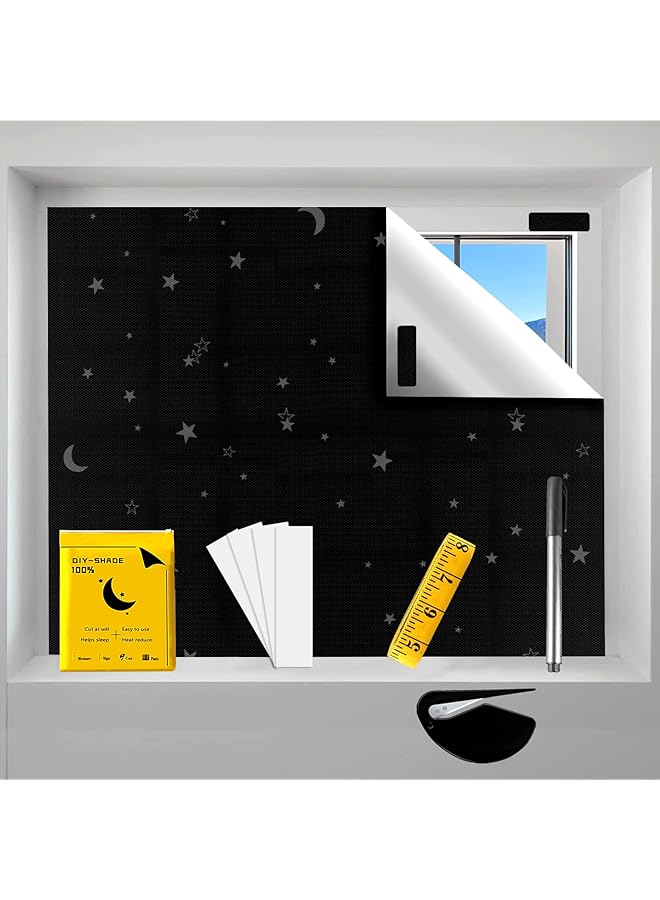The Bros Blackout Blind 420D Black Out Fabric Portable Blackout Blinds Easy Stick On Window for Home Office Nursery Bedroom Car No Drill Travel Blackout Blind Starlight pattern (300 * 145cm) - Image 1