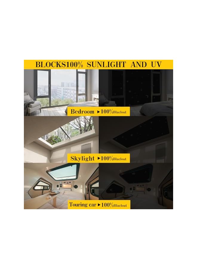 The Bros Blackout Blind 420D Black Out Fabric Portable Blackout Blinds Easy Stick On Window for Home Office Nursery Bedroom Car No Drill Travel Blackout Blind Starlight pattern (300 * 145cm) - Image 2