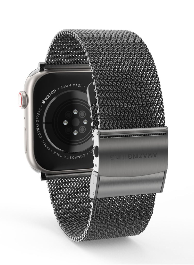 AMAZINGthing - Titan Metal Milanese Band for Apple Watch Series 7 (45mm), Series 6/SE/5/4 (44mm) and 3/2/1 (42mm) - Black - Image 1