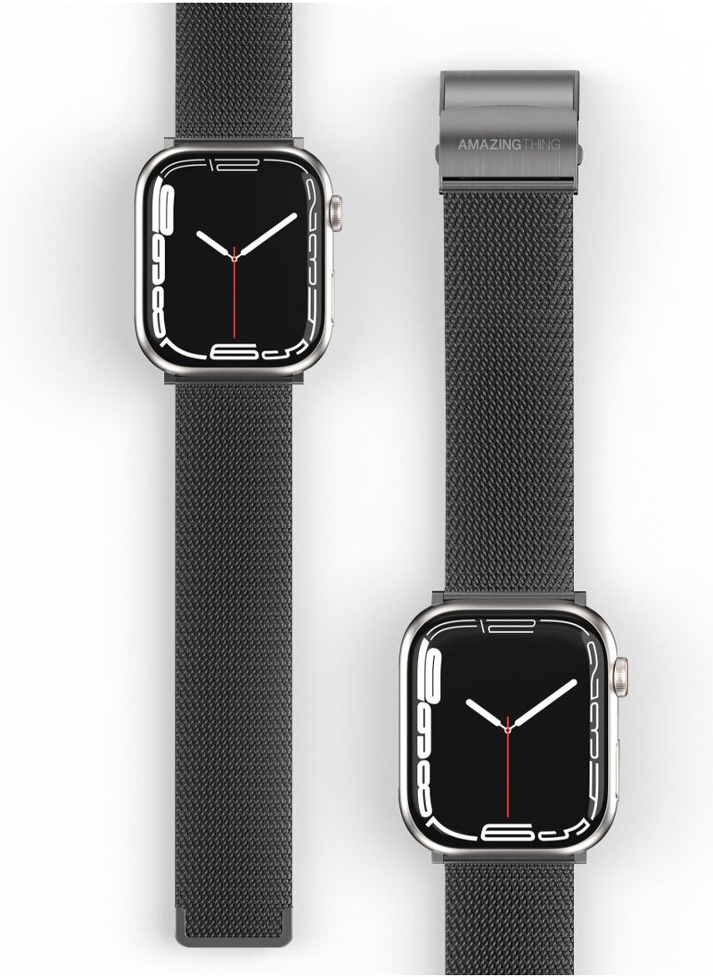 AMAZINGthing - Titan Metal Milanese Band for Apple Watch Series 7 (45mm), Series 6/SE/5/4 (44mm) and 3/2/1 (42mm) - Black - Image 1