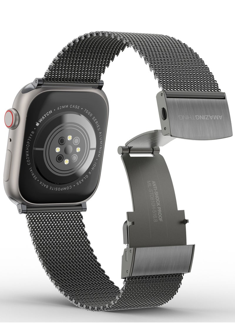 AMAZINGthing - Titan Metal Milanese Band for Apple Watch Series 7 (45mm), Series 6/SE/5/4 (44mm) and 3/2/1 (42mm) - Black - Image 1