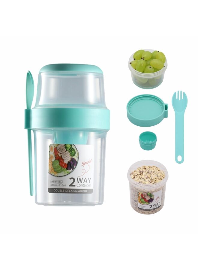 LAMAY Breakfast On The Go Cups, Salad Cup To Go, Take And Go Yogurt Cereal Overnight Oats Snack Parfait Containers & Salad Dressing Holder With Fork For Lunch, Fruit & Vegetable Jar(GREEN) - Image 1