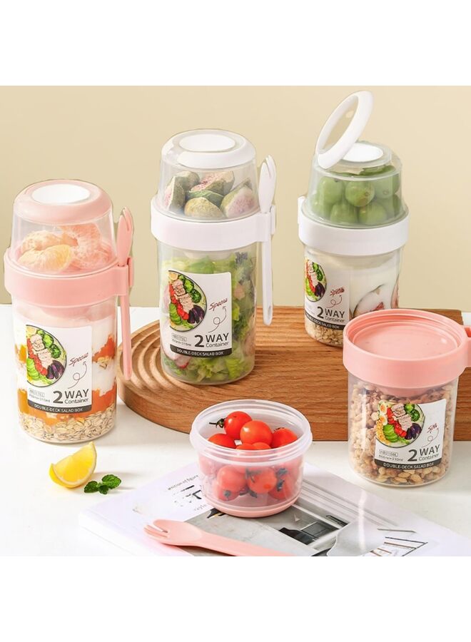 LAMAY Breakfast On The Go Cups, Salad Cup To Go, Take And Go Yogurt Cereal Overnight Oats Snack Parfait Containers & Salad Dressing Holder With Fork For Lunch, Fruit & Vegetable Jar(GREEN) - Image 4