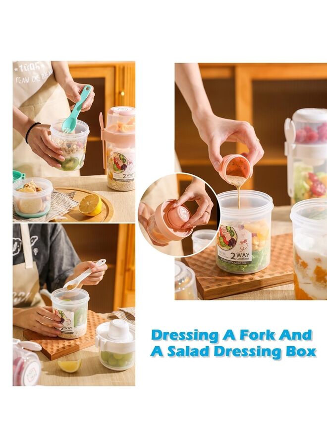 LAMAY Breakfast On The Go Cups, Salad Cup To Go, Take And Go Yogurt Cereal Overnight Oats Snack Parfait Containers & Salad Dressing Holder With Fork For Lunch, Fruit & Vegetable Jar(GREEN) - Image 5