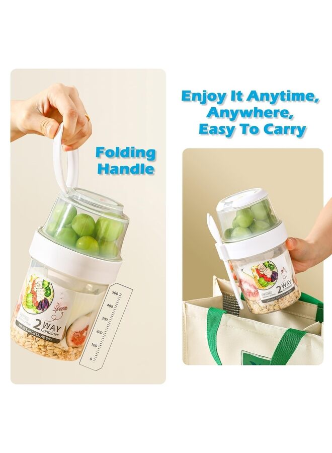 LAMAY Breakfast On The Go Cups, Salad Cup To Go, Take And Go Yogurt Cereal Overnight Oats Snack Parfait Containers & Salad Dressing Holder With Fork For Lunch, Fruit & Vegetable Jar(GREEN) - Image 2
