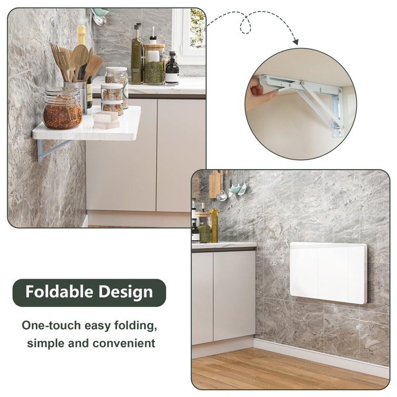 Clikuutory White Wall Mounted High Gloss Folding Table 23.6" L x 15.7" W, Laundry Folding Table for Laundry Room, Home Office, Kitchen, Bedroom, Home Bar, Wall Desk Fold Down for Small Spaces - Image 3