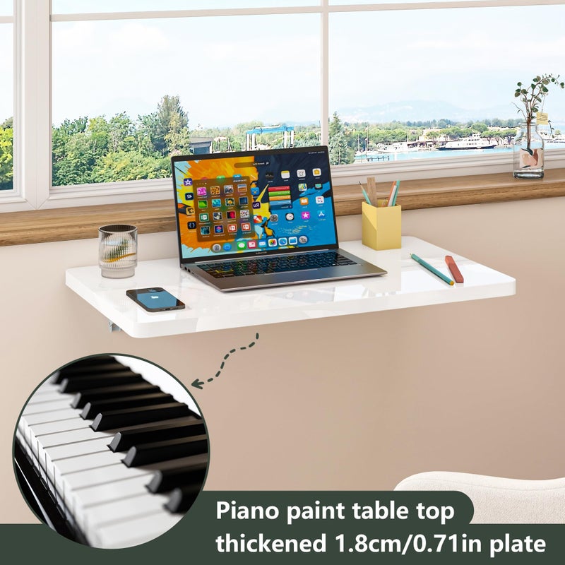 Clikuutory White Wall Mounted High Gloss Folding Table 23.6" L x 15.7" W, Laundry Folding Table for Laundry Room, Home Office, Kitchen, Bedroom, Home Bar, Wall Desk Fold Down for Small Spaces - Image 2