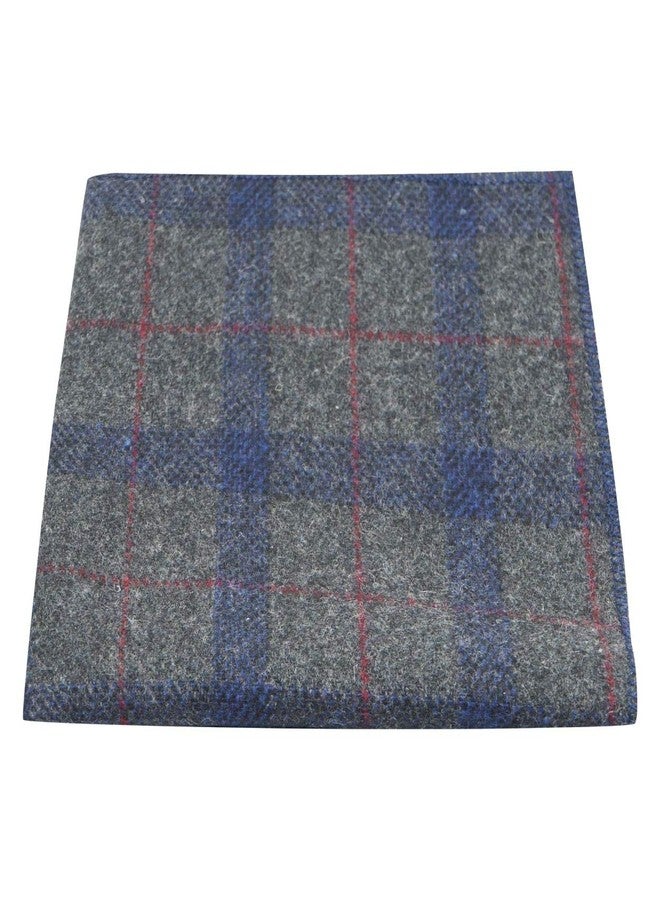 King & Priory Grey & Blue Check Pocket Square, Tweed, Tartan, Plaid - Image 1