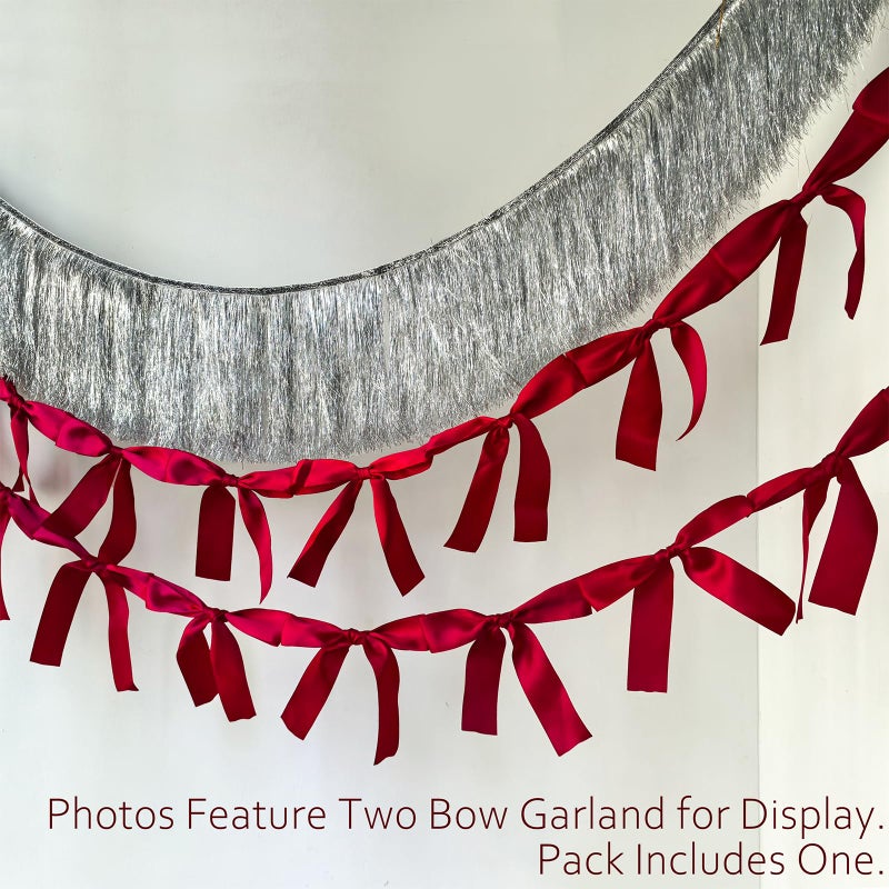 Eanjia Pre-Assembled Red Bow Garland | Double Side Satin Silk Bow Banner 6FT+ 3ft Extend Ribbon for Coquette Birthday Bridal Shower & Bachelorette Party,Read to Hanging (Red, 6ft) - Image 3