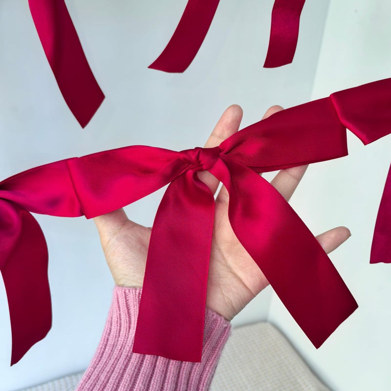 Eanjia Pre-Assembled Red Bow Garland | Double Side Satin Silk Bow Banner 6FT+ 3ft Extend Ribbon for Coquette Birthday Bridal Shower & Bachelorette Party,Read to Hanging (Red, 6ft) - Image 2