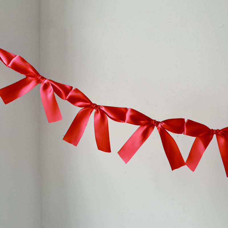 Eanjia Pre-Assembled Red Bow Garland | Double Side Satin Silk Bow Banner 6FT+ 3ft Extend Ribbon for Coquette Birthday Bridal Shower & Bachelorette Party,Read to Hanging (Red, 6ft) - Image 4
