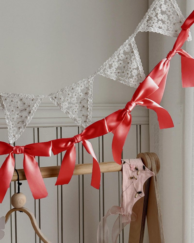 Eanjia Pre-Assembled Red Bow Garland | Double Side Satin Silk Bow Banner 6FT+ 3ft Extend Ribbon for Coquette Birthday Bridal Shower & Bachelorette Party,Read to Hanging (Red, 6ft) - Image 5
