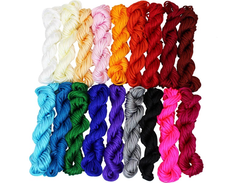 PAMIR TONG Assorted Nylon Satin Rattail Cord String 2mm Chinese Knot Beading Cord for Kumihimo Bracelet Necklace Jewelry Mkaing  DIY Crafts 18 Colors 180 Yards