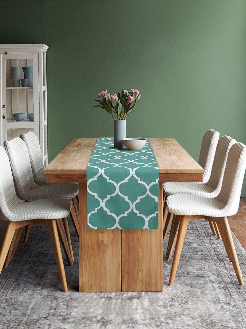 Dekor World Ogee Printed Aqua Table Runner (33x120cm) (Pack of 1)-4 Seater Dinning & Center Table - Image 2